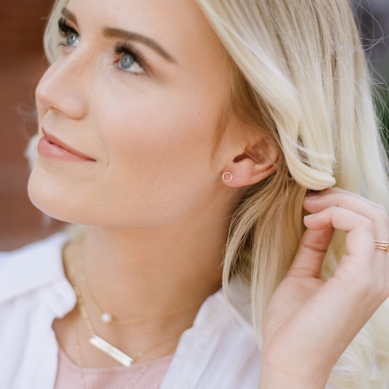 Tiny Circle Earrings Gold, Silver or Rose Gold Geometric Small Studs 14k Gold Studs Minimalist Earrings Open Circle image 2