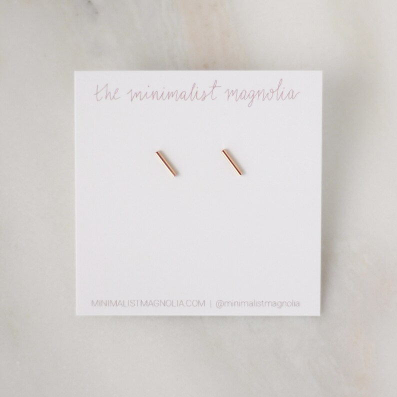 Tiny Line Earrings - Gold, Rose Gold, or Silver - Bar Earrings - Line Posts - Parallel Lines Simple Staple Post Minimalist Thin 14k Earrings 