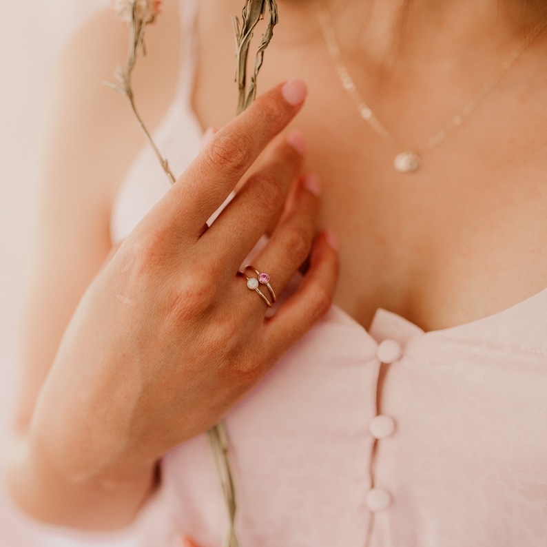 Pink Ruby Ring July Birthstone Ring Gold, Silver or Rose Gold Dainty Gemstone Stacking Gift for Mom Her Sister Baby Shower Birthday image 3