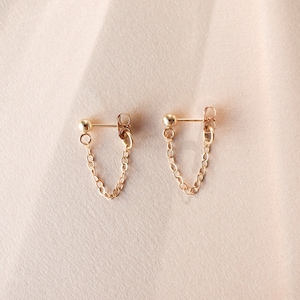 Chain Loop Earrings • Gold, Rose Gold or Silver - Dangle Earrings - Edgy - Bridesmaids - Minimalist Gift for Her - Drop Studs - Dainty Posts