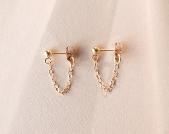 Chain Loop Earrings • Gold, Rose Gold or Silver - Dangle Earrings - Edgy - Bridesmaids - Minimalist Gift for Her - Drop Studs - Dainty Posts