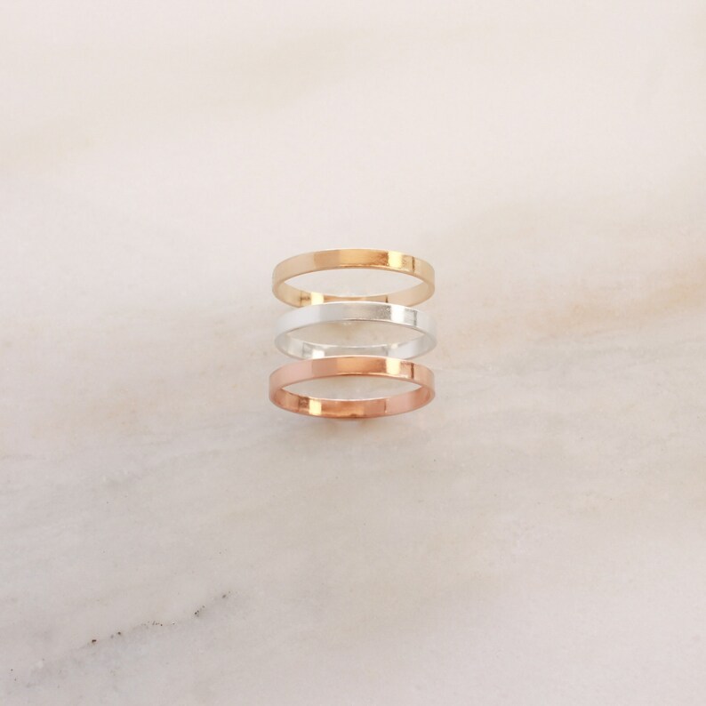 Elsie Ring Gold, Rose Gold, or Silver Flat Stacking Ring Thick Ring Modern Band His and Hers Rings Wedding Band Unisex Ring image 1