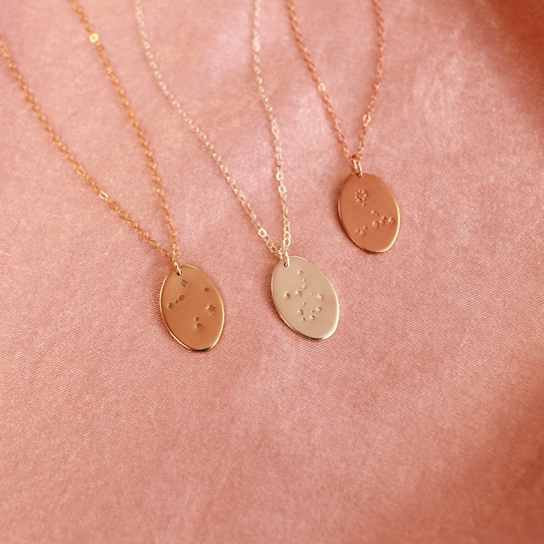 Liv Zodiac Constellation Necklace Gold, Rose Gold or Silver Oval Celestial Pendant Gift for Her Mom Friend Birthday Star Necklace image 1