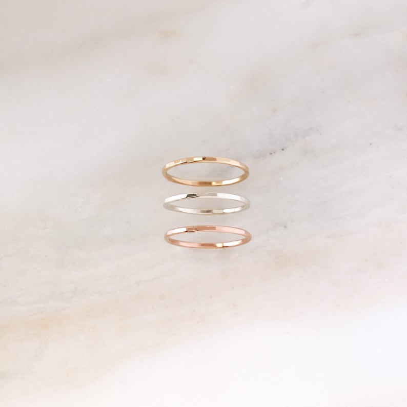 Hammered Stacking Ring Gold, Silver or Rose Gold Dainty Ring Textured Ring Modern Minimalist Ring Band Ring Stack Gift for Her image 1