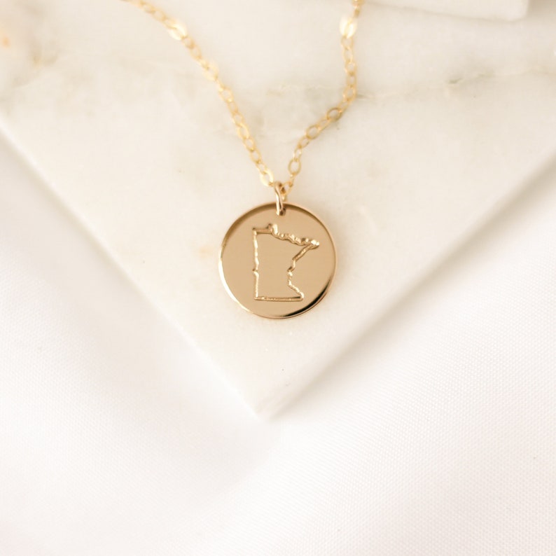 Minnesota State Necklace • 14k Gold Filled, 14k Rose Gold Filled, or Sterling Silver - Personalized - Gift for Her Home - Best Friends image 1