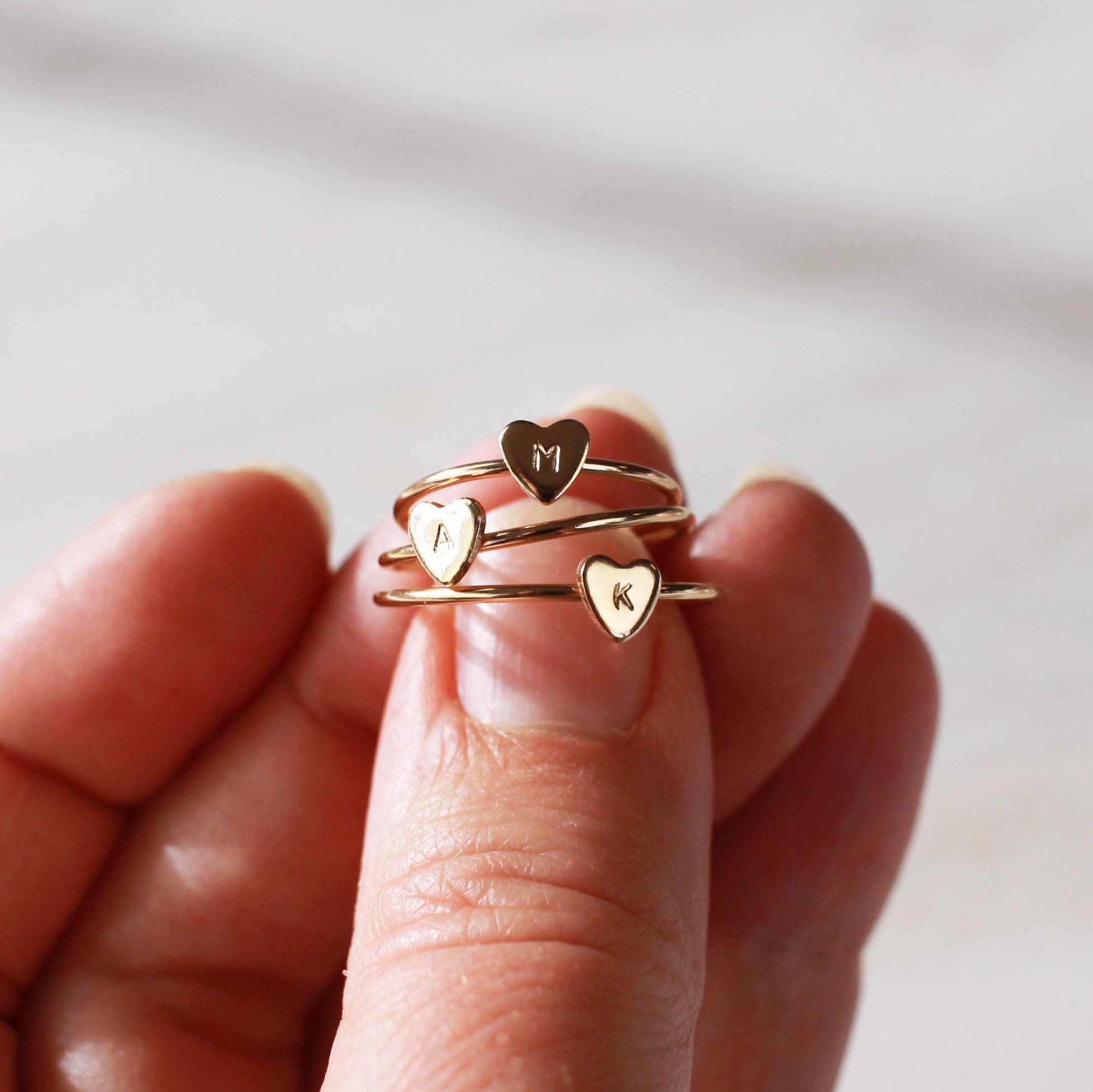 Heart Initial Letter Rings Adjustable Gold Plated Initial Rings For Women - Non-Tarnish Heart Letter Rings, Adjustable Stackable Pinky Rings Adjustable Stackable Rings