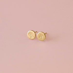 Ellie Personalized Stud Earrings Gold, Silver or Rose Gold Initial Birth Flower Symbols Gift for Mom Birthday Gift for Her image 4