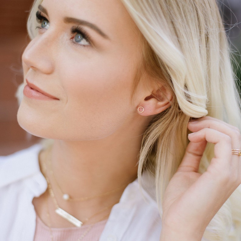 Tiny Circle Earrings - 14k Gold or Sterling Silver Earrings - Geometric - Small Studs - 14k Gold Studs - Minimalist Earrings - Open Circle 