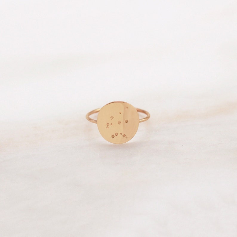 Gaia Zodiac Constellation Ring Gold, Silver or Rose Gold Celestial Star Jewelry Round Circle Signet Ring Gift for Birthday Wife Her image 3