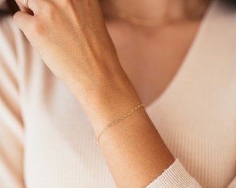 Modern Chain Bracelet - Gold or Silver - Rectangular Link Basic Gold Chain - Modern Simple Stacking - 14k Gold Filled or Sterling Silver