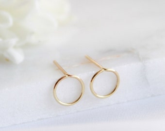 Large Circle Earrings - 14k Gold or Sterling Silver Earrings - Geometric - Small Studs - 14k Gold Studs - Minimalist Earrings - Open Circle