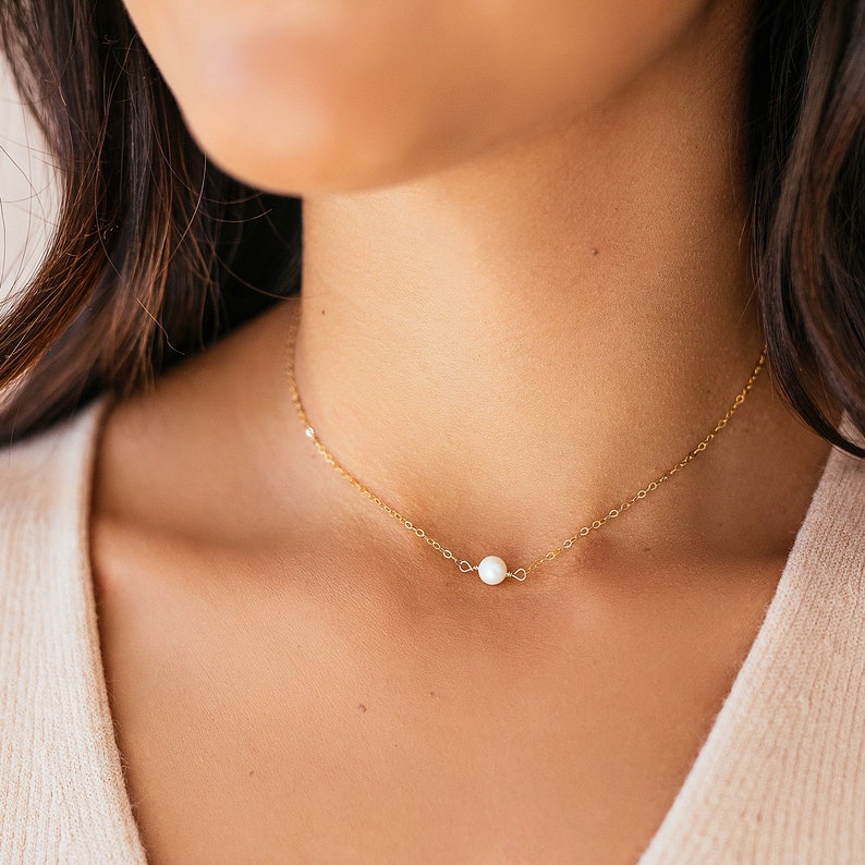 Small Pearl Necklace Pearl Choker Gold Silver or Rose Etsy — free download