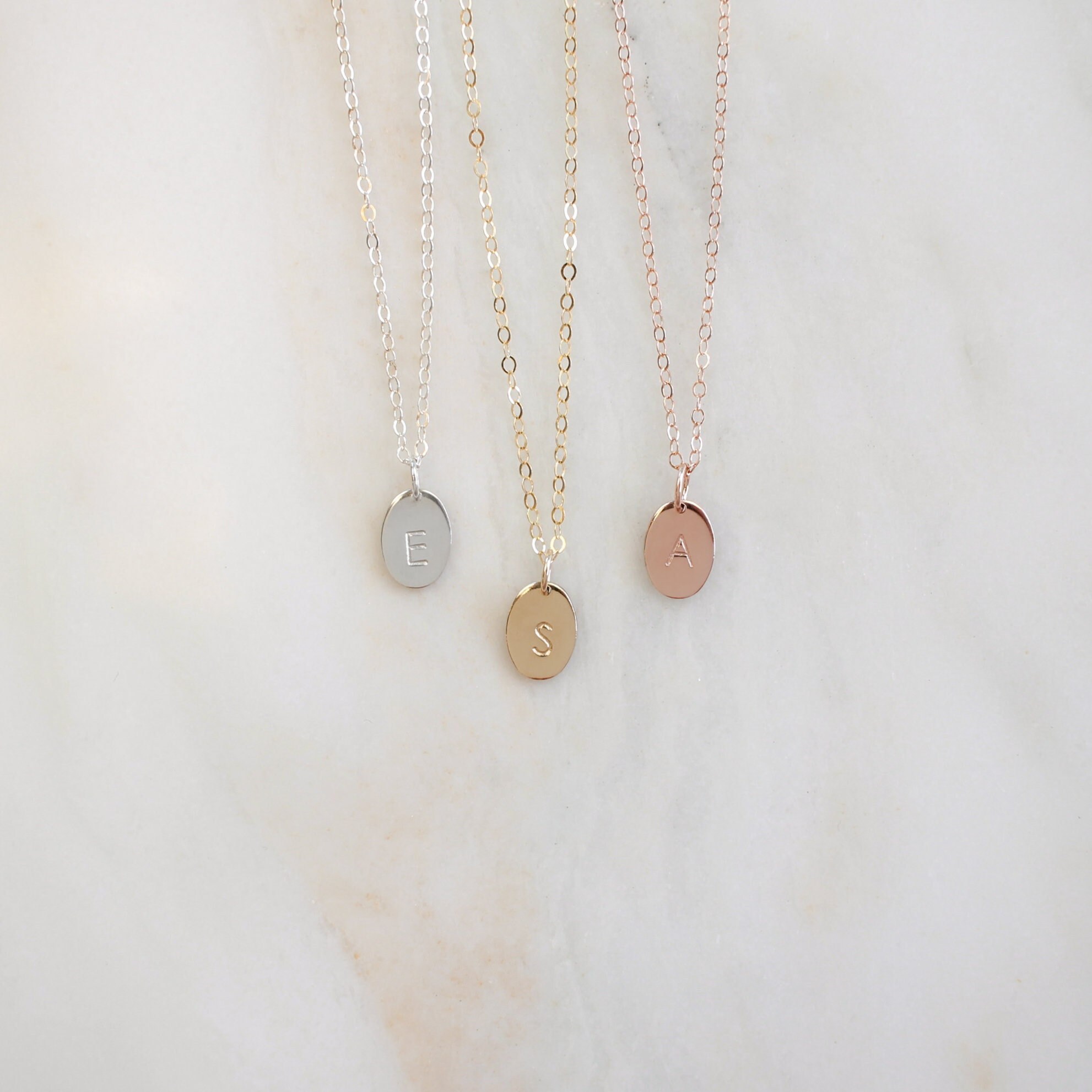 Lydia Oval Initial Necklace Gold Rose 