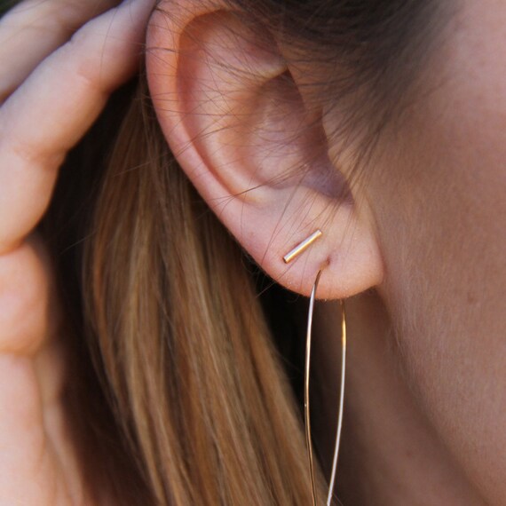 Rose Gold Sieraden Oorbellen Oorknopjes Parallel Lines Simple Staple Post Minimalist Thin 14k Earrings Line Posts Tiny Line Earrings or Silver Gold Bar Earrings 