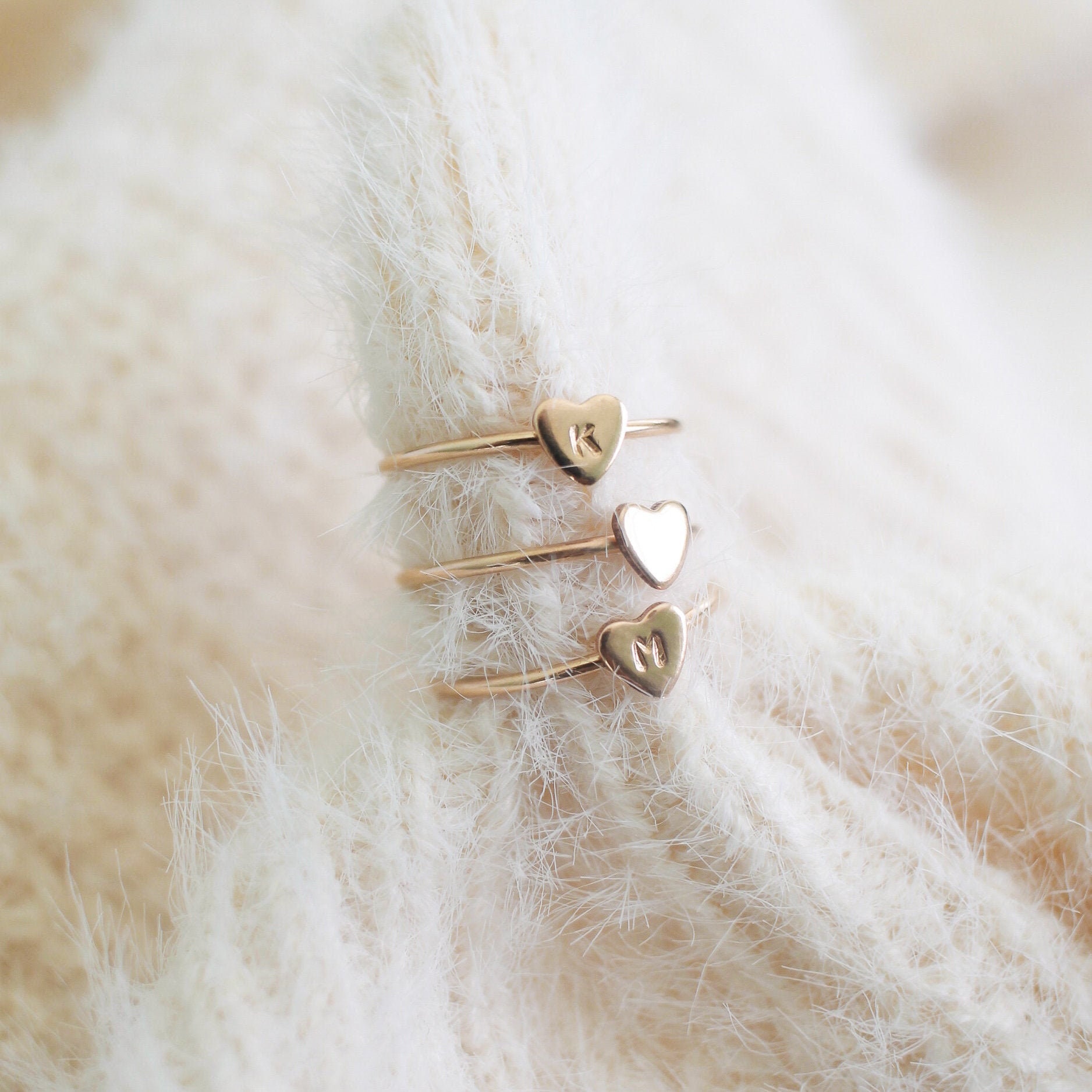 Cleo Heart Ring Tiny Initial Heart Ring Stacking Ring - Etsy