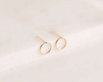 Large Circle Earrings • 14k Gold or Sterling Silver Earrings - Geometric - Small Studs - 14k Gold Studs - Minimalist Earrings - Open Circle
