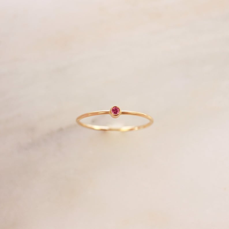 Tiny July Birthstone Ring • Pink Ruby Ring - Dainty Gold Ring - Gemstone Ring - Mothers Ring Set - Gift for Her - Thin Stacking Rings - Thin 
