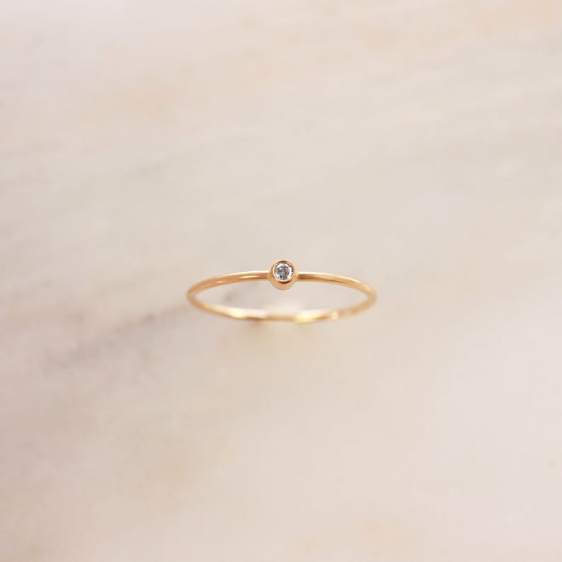 Tiny April Birthstone Ring Gold CZ Ring Gold, Silver or Rose Gold Dainty Gemstone Ring Mothers Ring Gift for Her Stacking Rings image 1