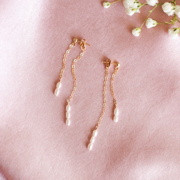 Cordelia Double Pearl Drops - Pearl Earrings - Bridal Jewelry - Dangle Earrings - Double Sided - Gift for Her - Bridesmaid Earrings