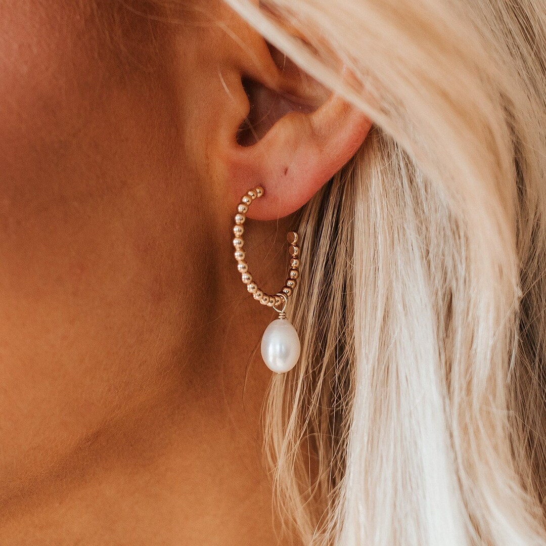 Avila Pearl Hoops • Gold, Rose Gold or Silver - Baroque Oval Freshwater ...