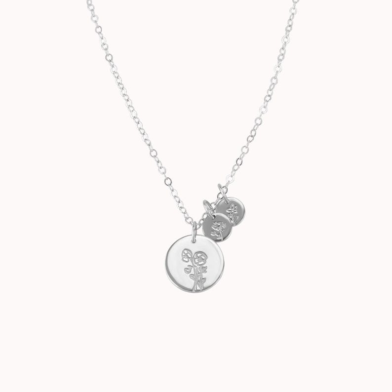 Mama's Garden Necklace • Birth Flower Jewelry - Gift for Mom - Mother's Day - Baby Shower Gift - Charms - 14k Gold Filled or Sterling Silver Sterling Silver