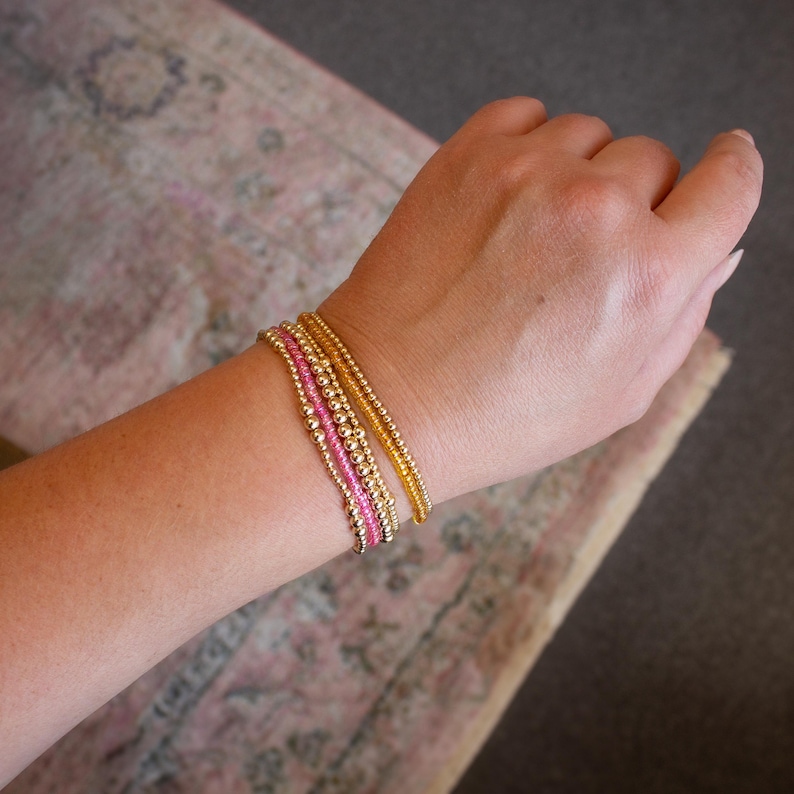 Poppy Beaded Stretch Bracelet Sterling Silver or 14k Gold Filled