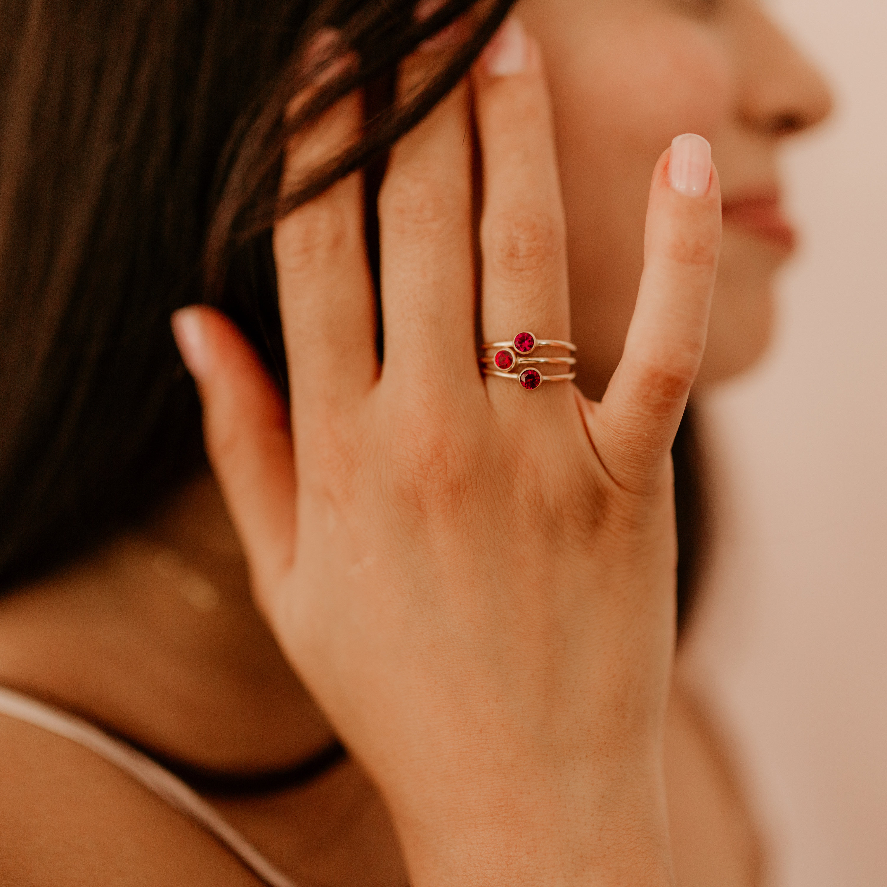 Garnet Ring • January Birthstone - Gold, Silver or Rose Gold - Dainty Gemstone Ring - Gift for Mom Her Friend Sister - Baby Shower Birthday