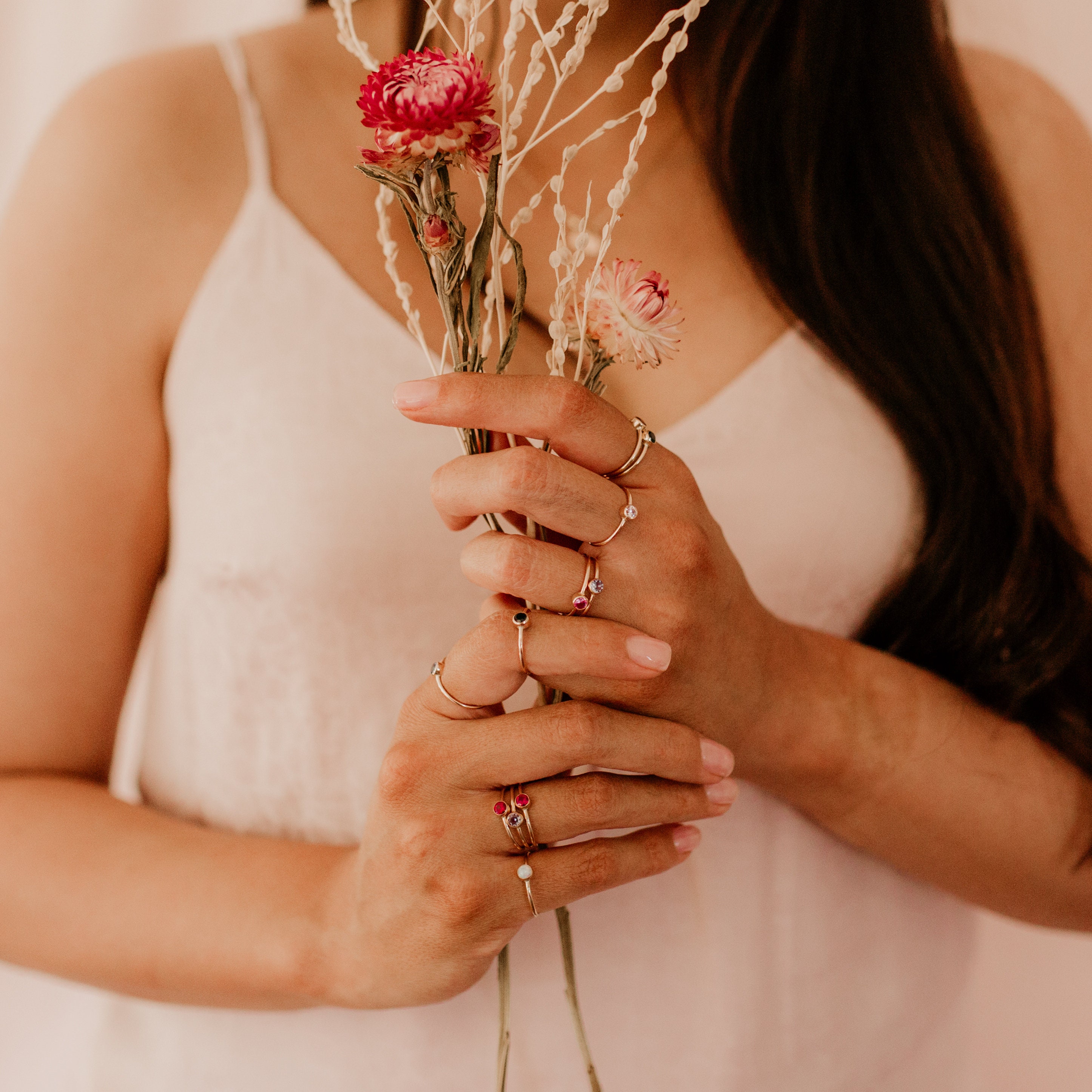 Garnet Ring • January Birthstone - Gold, Silver or Rose Gold - Dainty Gemstone Ring - Gift for Mom Her Friend Sister - Baby Shower Birthday