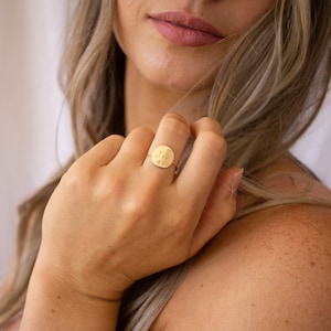 Gaia Zodiac Constellation Ring Gold, Silver or Rose Gold Celestial Star Jewelry Round Circle Signet Ring Gift for Birthday Wife Her image 2