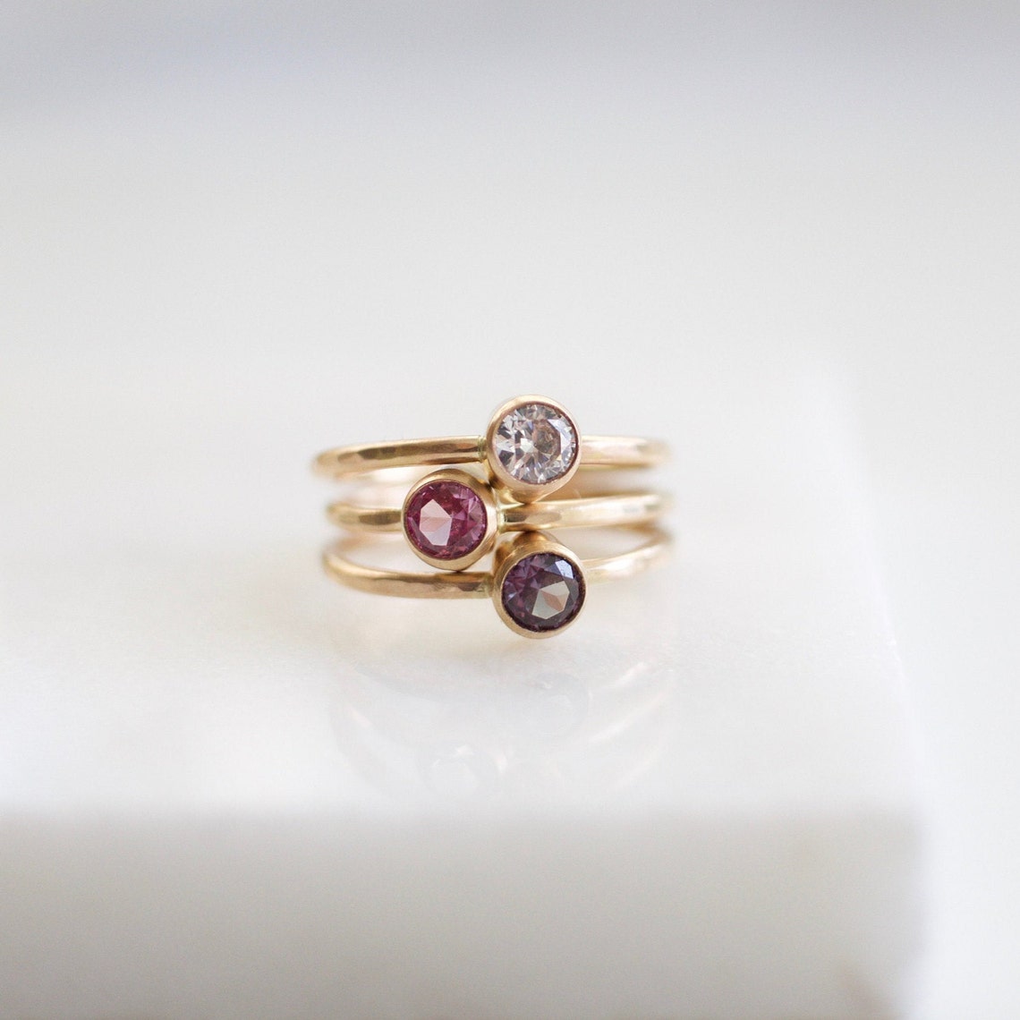 Any Three Birthstone Rings Gemstone Ring Set Gold Silver - Etsy
