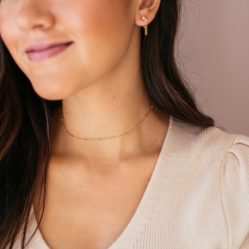 Satellite Necklace Gold or Silver Saturn Chain Gold Choker Layering Necklace Simple Gold Necklace Dot Necklace Gift For Her image 2