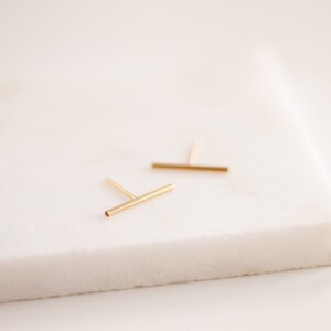 Long Line Earrings Gold, Rose Gold, or Silver Bar Studs Parallel Lines Simple Gold Earrings Staple Earrings Minimalist Earrings image 2