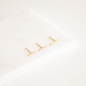 Tiny Line Earrings Gold, Rose Gold, or Silver Bar Earrings Line Posts Parallel Lines Simple Staple Post Minimalist Thin 14k Earrings image 3