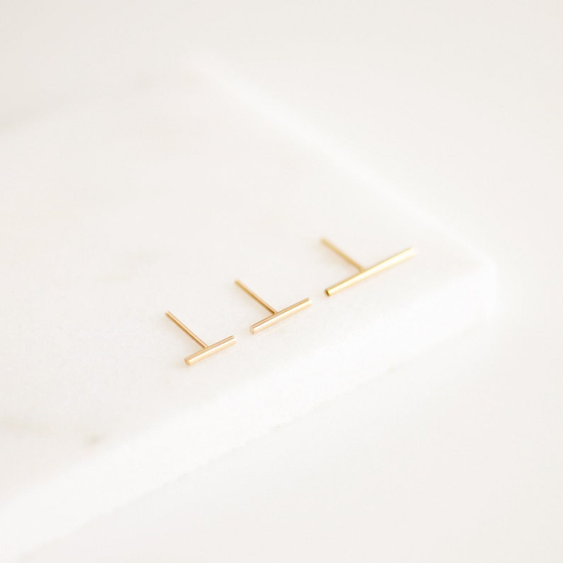 Tiny Line Earrings Gold, Rose Gold, or Silver Bar Earrings Line Posts Parallel Lines Simple Staple Post Minimalist Thin 14k Earrings image 3