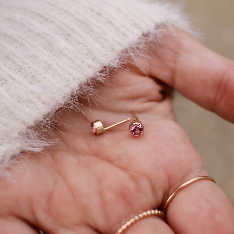 Birthstone Studs Gemstone Earrings Mothers Earrings Gift for Her Bridesmaids Minimalist Jewelry Dainty Simple Birthday Gift image 2