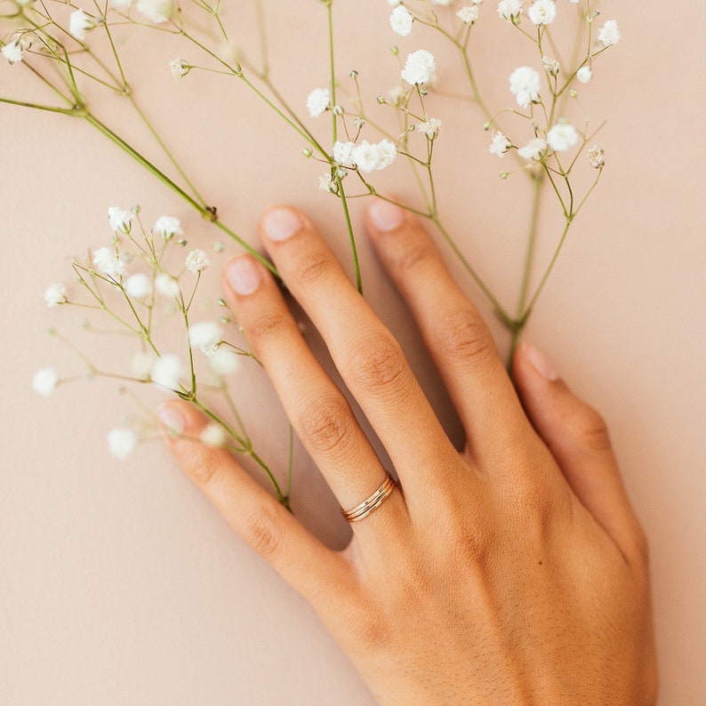 Hammered Skinny Ring Gold, Rose Gold or Silver Stacking Ring Textured Ring Simple Dainty Thin Everyday Jewelry Tiny Basic Ring image 2