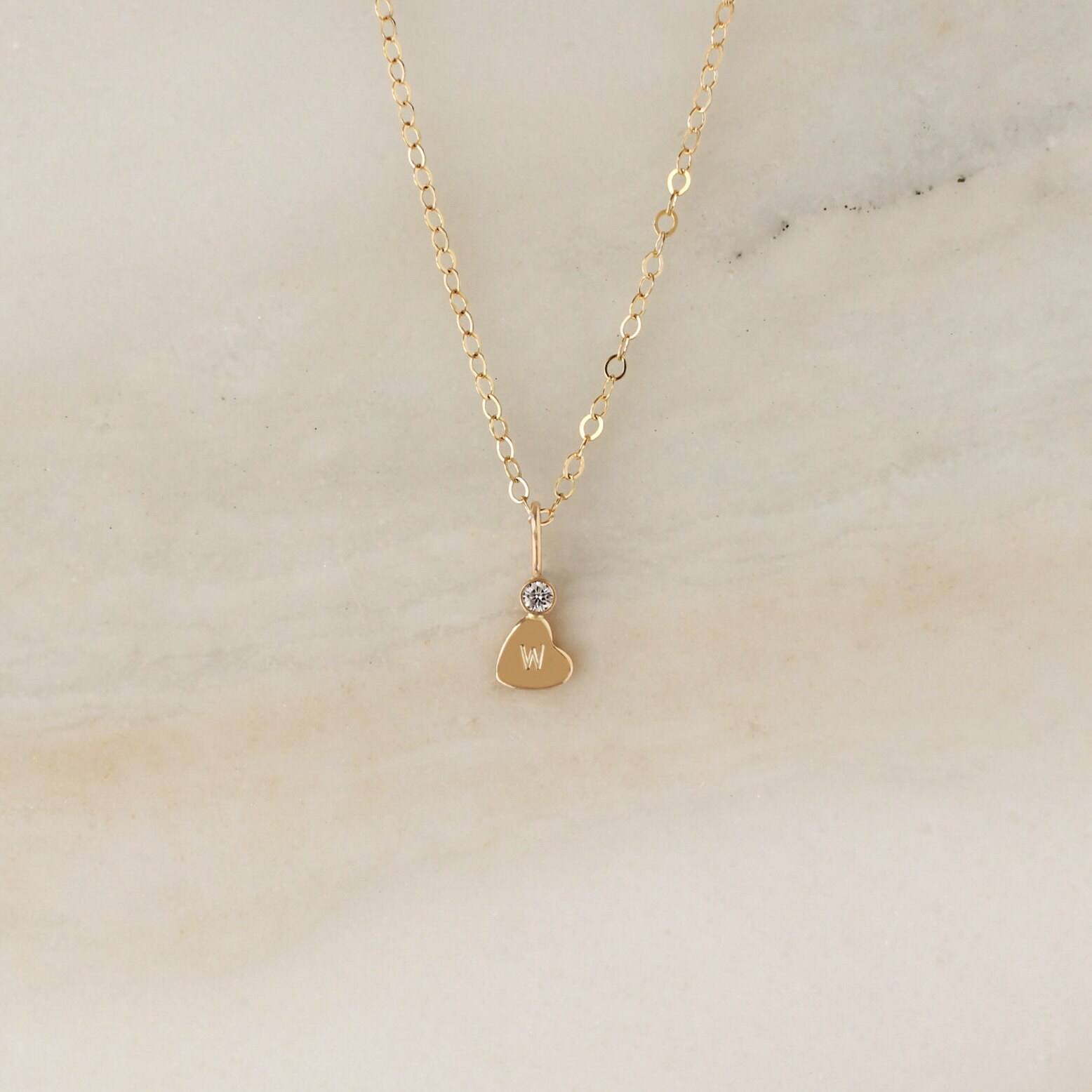 Caitlin Covington Creator Drop Necklace, Personalized Heart Initial Necklace, Valentines Gift Idea, Diamond Charm Necklace, Gift for Mom