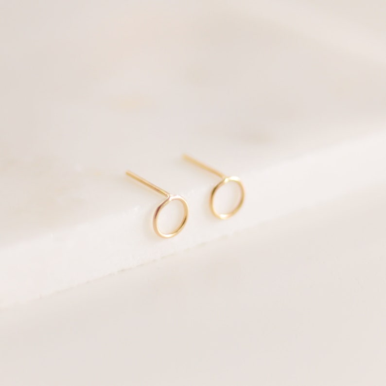 Original Circle Earrings Gold or Silver Geometric Small Studs 14k Gold Studs Minimalist Earrings Open Circle Studs image 1