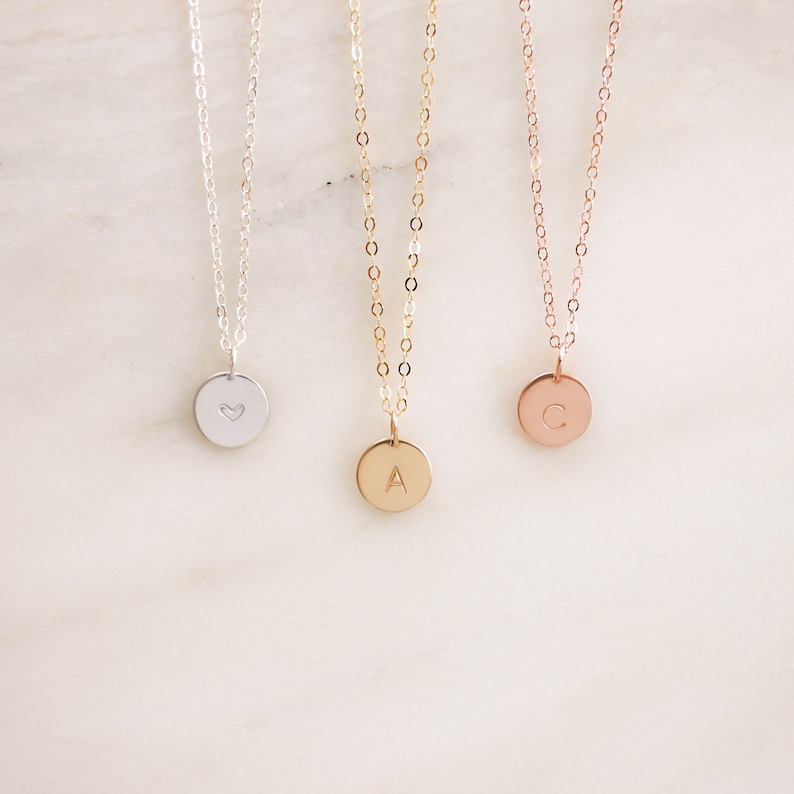 Original Initial Necklace Gold, Silver or Rose Gold Mothers Gift Multiple Charm Disc Initial Necklace Personalized Gift for Her image 2