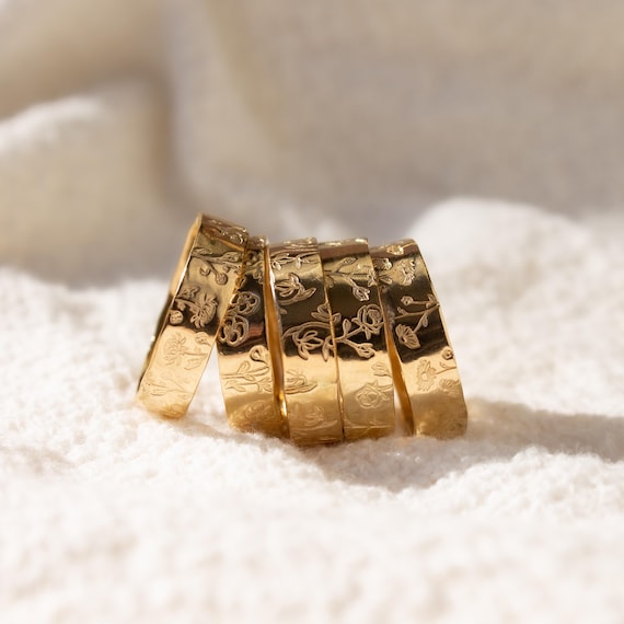 Birth Flower Ring • Personalized Jewelry - Floral Band - 14k Gold Filled or Sterling Silver