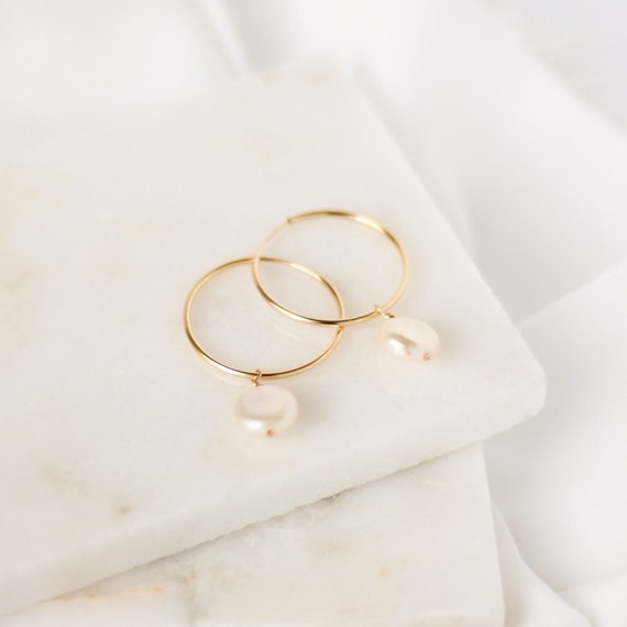 Lana Pearl Hoops • Gold, Silver or Rose - Gold Filled Jewelry - Bridal - Coin Baroque Pearls - Bridesmaid Gifts - June Birthstone Earrings