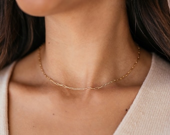 Modern Chain Necklace - Gold or Silver - Paperclip Rectangular Link Basic Chain Necklace - Thin Dainty Necklace - Layering - Simple Chain