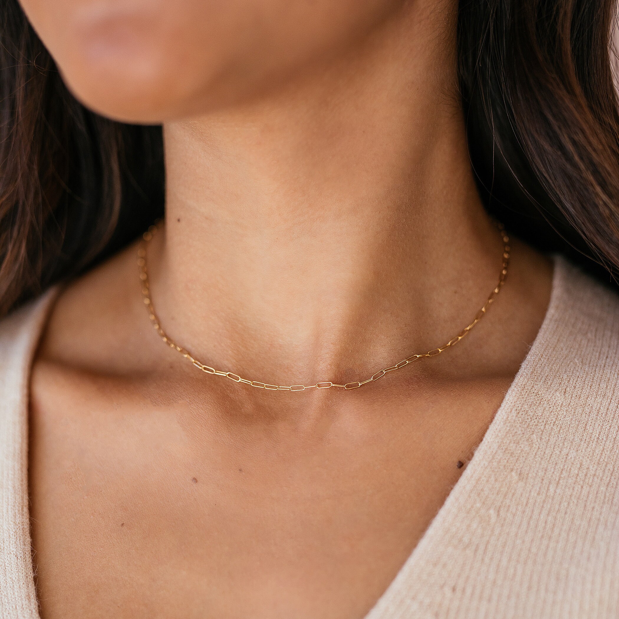 Modern Chain Choker - Gold or Silver - Rectangular Link Basic Gold Ch…