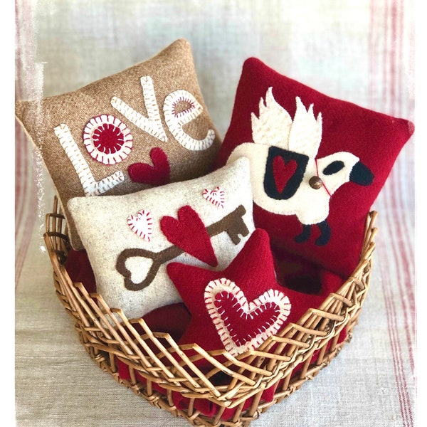 E-Pattern ~ Wool Applique ~ Valentine Bowl Fillers ~ Instant Download PDF