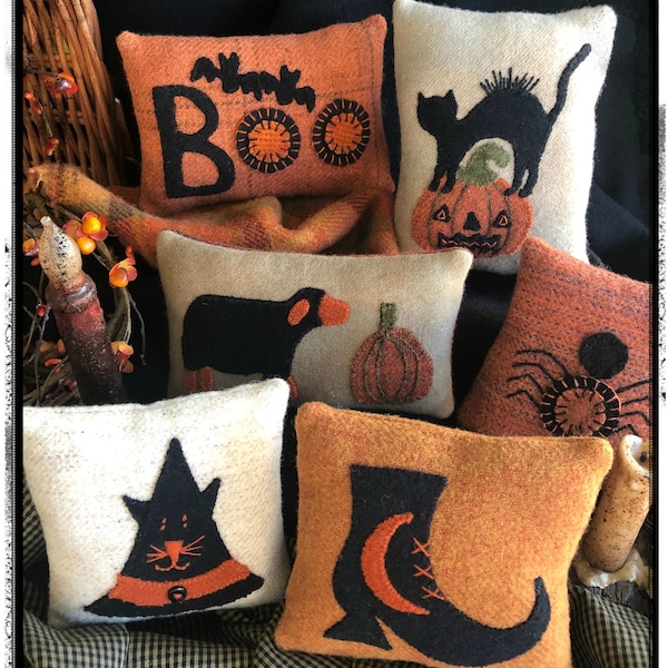 Wooly Spooky Bowl Fillers pattern: Appliqued Wool Design (PDF Download)