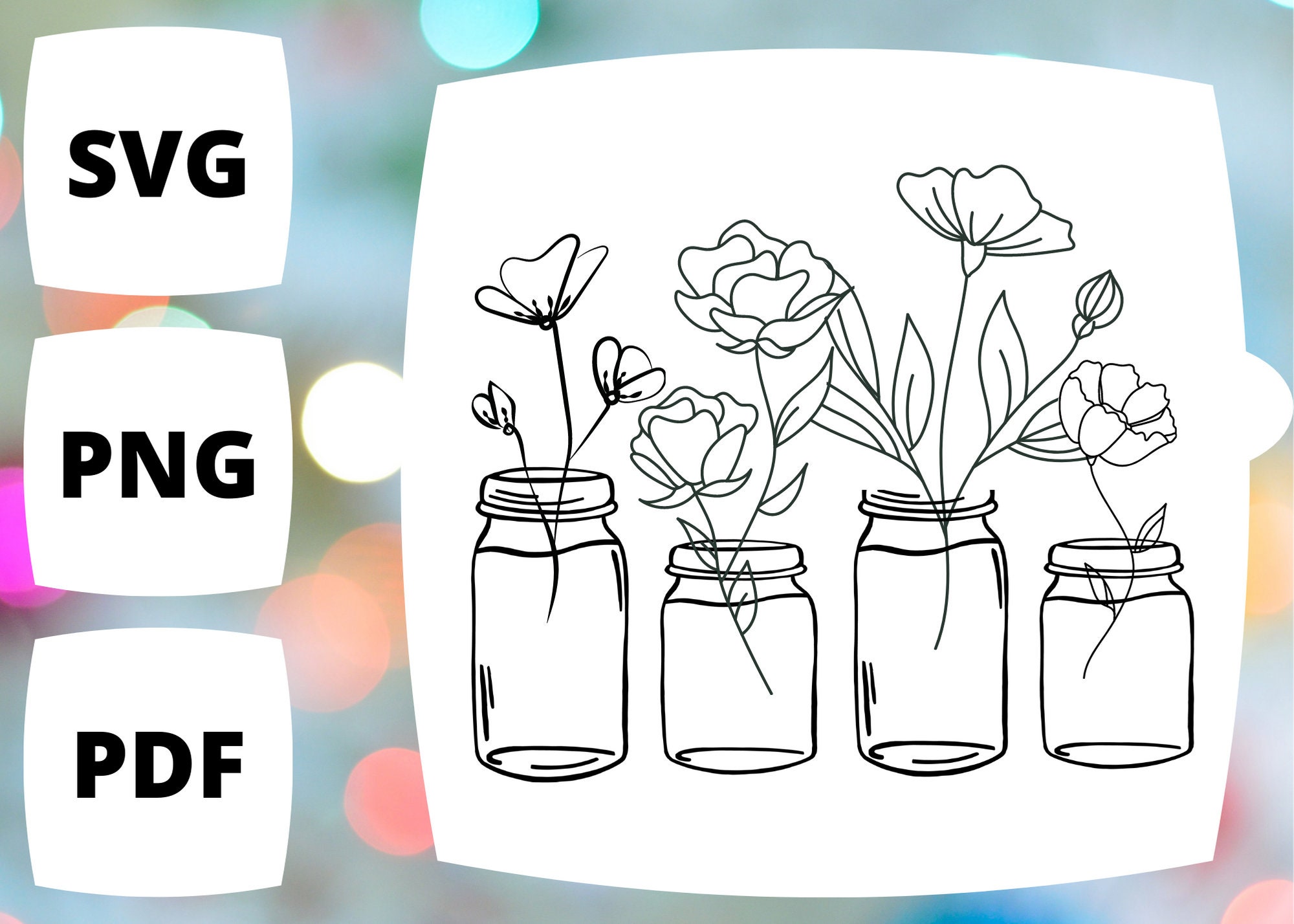 Mason Jar with Flowers SVG Digital FILE for Cricut instant Etsy