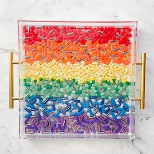 Rainbow Overdose Resin Pill Serving Tray 12x12 inches image 1