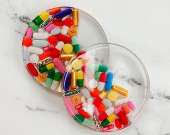 Negative Excess Resin Pill Coasters - Set of TWO