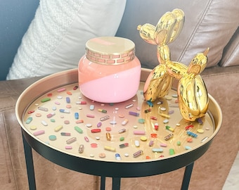 Black and Gold Metal Pill Accent Table and Tray