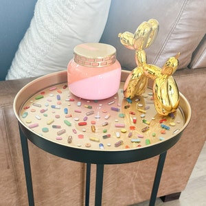 Black and Gold Metal Pill Accent Table and Tray